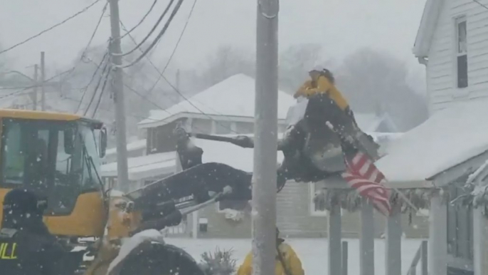 Loader Rescues People Trapped by Frozen Floodwaters in Hull, Massachusetts