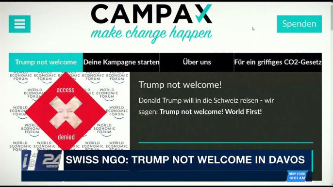 i24NEWS DESK | Swiss NGO: Trump not welcome in Davos | Friday, January 12th 2018