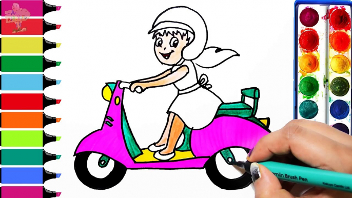 Scooter Girl Coloring Page | Learn Colors For Girls and Kids