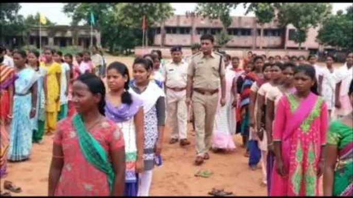 boys and girls of naxal areas taking training  for police recruitment