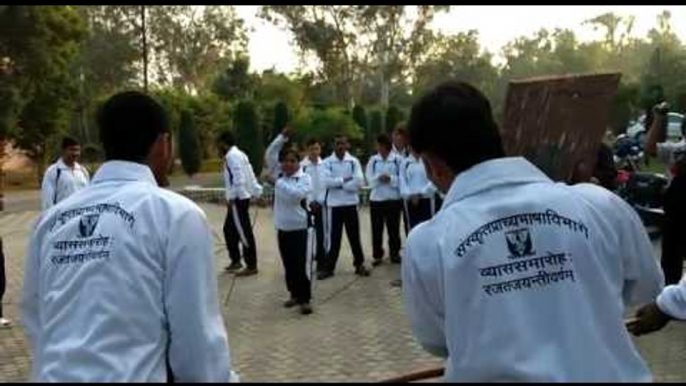 Students doing yoga for fit body in UP