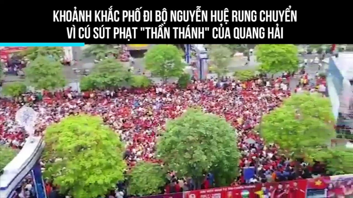 Khoảnh khắc phố đi bộ Nguyễn Huệ rung chuyển vì cú sút phạt "thần thánh" của Quang Hải