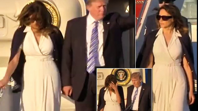 Melania ignores Donald as he tries to hold her THUMB when they arrive in Florida after Playboy Playmate claims she bedded the President three months after First Lady gave birth to Barron