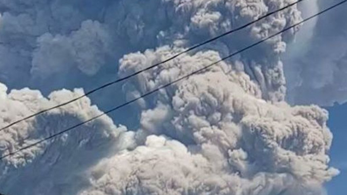 Mount Sinabung Erupts, Spews Massive Columns of Ash Into Sky