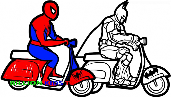 Colors Bikes with Superheroes Spiderman and Batman Coloring Pages For Kids Coloring Book