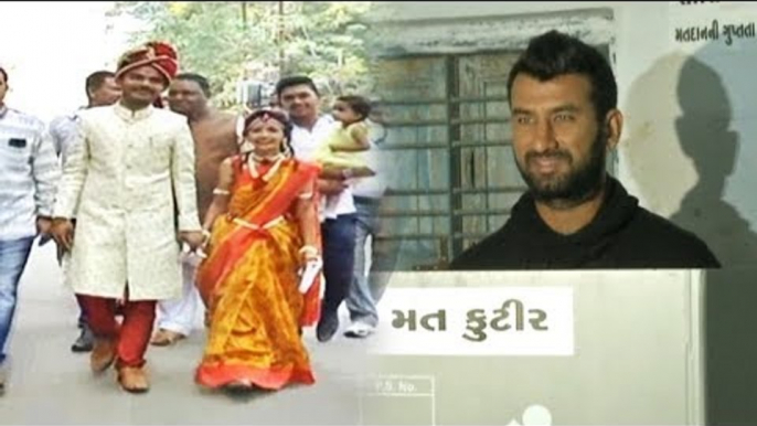 Cricketer Cheteshwar Pujara II A Wedding couple reached polling booths to cast vote