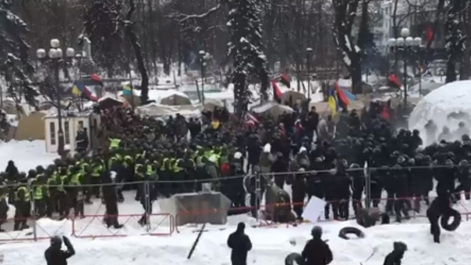 Clashes Between Police and Protesters Outside Ukrainian Parliament in Kiev