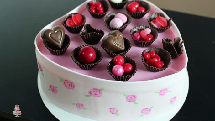 Valentines Heart Shaped Box Of Chocolates Cake With Edible Chocolate Wrappers Tutorial!