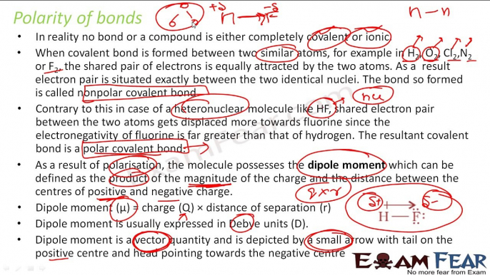 Chemistry Chemical Bonding part 15 (Polarity & dipole of covalent bond) CBSE class 11 XI