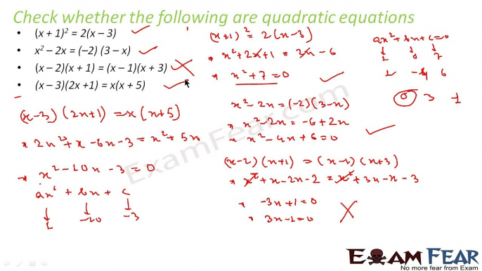 Maths Quadratic Equation part 4 (Check for Quadratic Equation) CBSE class 10 Mathematics X