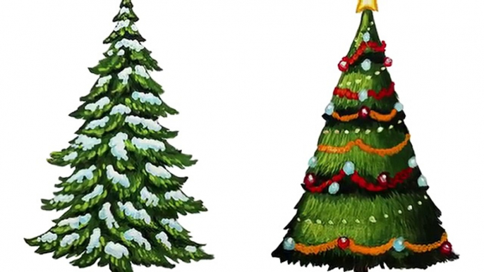 Уроки рисования. Как нарисовать елку. Ель поэтапно - How to draw Christmas Tree with Presents