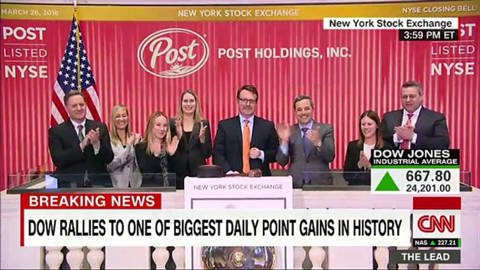 Dow surges 669 points as trade war fears cool