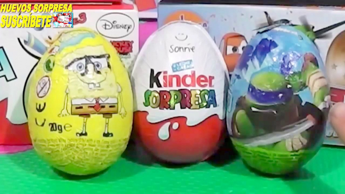 3 huevos sorpresa de Bob esponja, huevo kinder sorpresa y huevo de las tortugas ninja mutantes