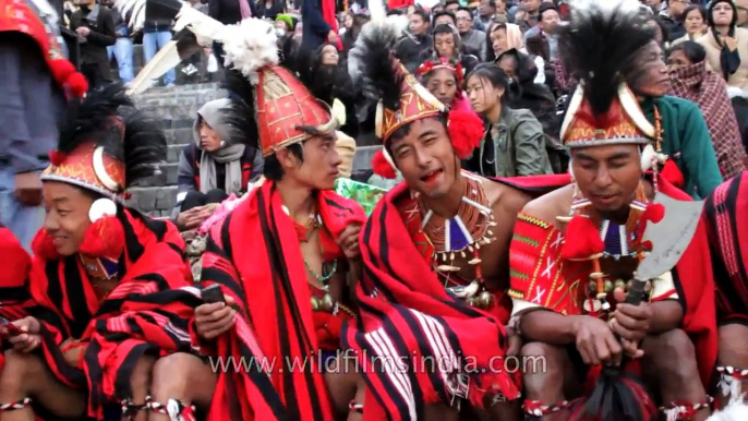 Funny Konyak boys dressed in Naga attire and dancing to Mamma Mia!