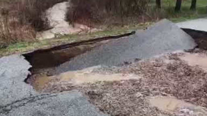 Flooding Causes Road to Rip Apart in Liberty, Indiana