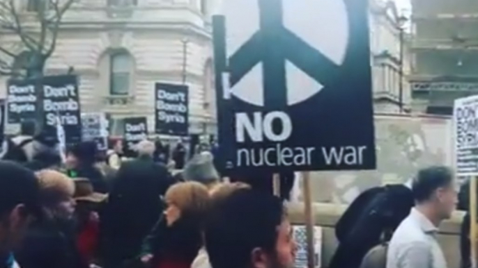 Protesters Against Potential UK Airstrikes in Syria Stop Traffic on Whitehall Street