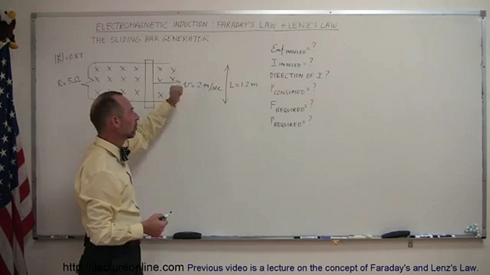 Physics - Electromagnetic Induction: Faradays Law and Lenzs Law (2 of 2) Sliding Bar Generator