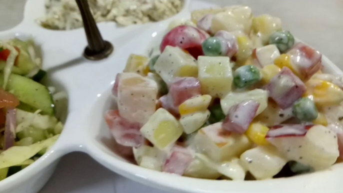 3 Tasty Salads| Russian Salad| Cabbage Salad| Kachumber Salad| Easy Recipe| By Safina's Kitchen.