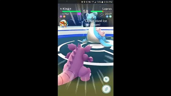 Pokémon GO Gym Battles Two Level 3 Gyms Nidoran♂ Nidorino Nidoking Lapras Poliwrath & more