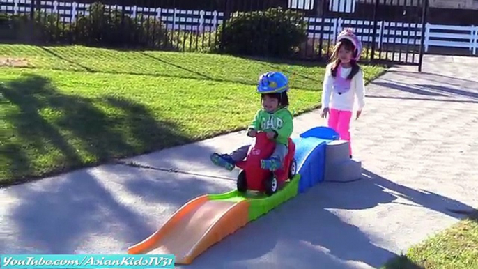 Kids Roller Coaster Ride, Snow Sled Slide Playtime Fun and Playground Slides! Family Playtime!!