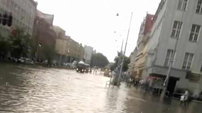 Heavy Rain, Hail and Flooding Inundate Gdansk City Center