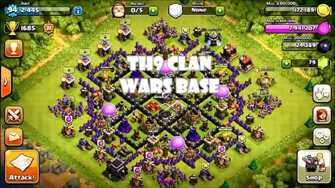 Clash Of Clans - TH9 AMAZING Anti Hog/balloon/Gowipe clan wars base!
