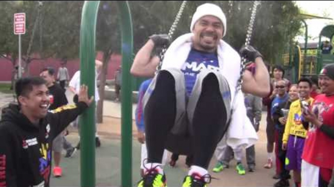 MANNY PACQUIAO PLAYS ON SWING After Workout for Manny Pacquiao vs Floyd Mayweather