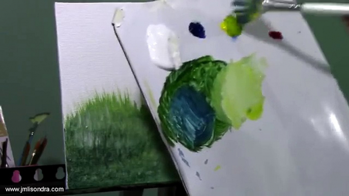 Acrylic Painting Lesson - How to Paint Grasses and Other Plants Using Fan Brush by JM Lisondra