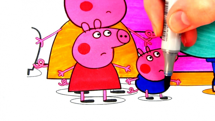 Peppa Pig Daddy Pig Watching TV Coloring Book Pages Videos For Kids with Colored Markers