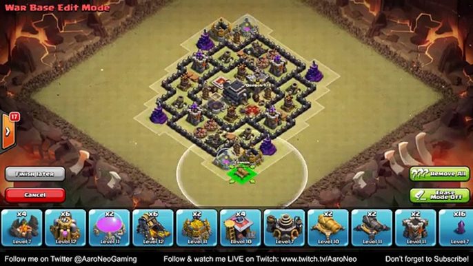 BEST Town Hall 9 (TH9) Trophy/War Base Design -Air Sweeper + 4 Mortars (Clash of Clans) Setup #5