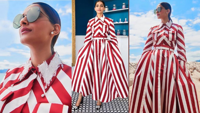 Cannes 2018: Sonam Kapoor looks GORGEOUS in Red-White STRIPED gown !| FilmiBeat