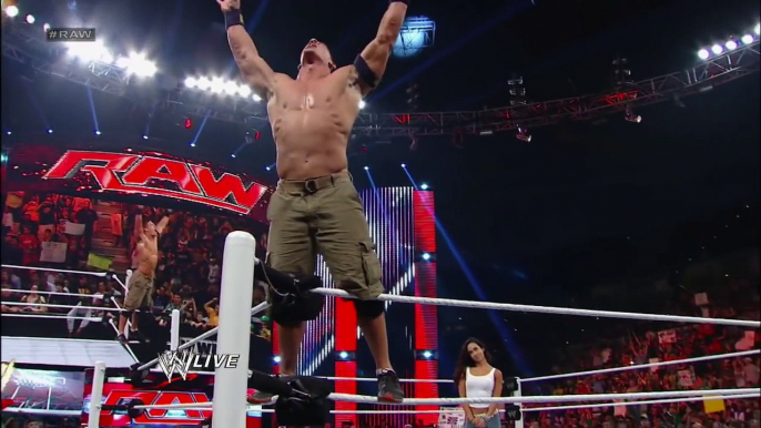 John Cena and AJ Lee kiss after Cena's victory over Dolph Ziggler- Raw, Nov. 26, 2012