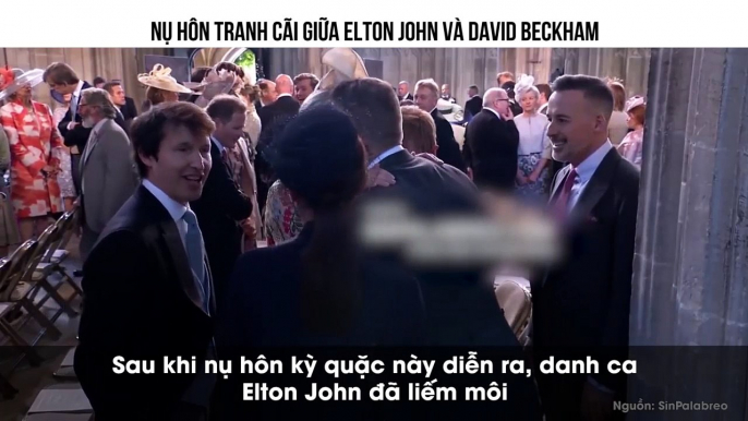 Dư luận xôn xao trước hình ảnh Elton John hôn David Beckham rồi liếm môi tại đám cưới Hoàng gia Anh