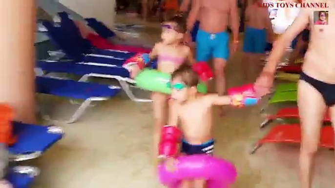 Kids playing in water park with animals, sliders. Funny Video new from KIDS TOYS CHANNEL