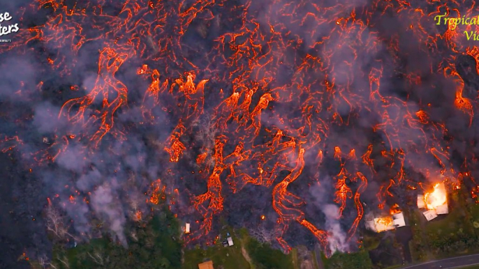 Aerial Footage Shows Lava from Kilauea Ripping Through Lower Leilani