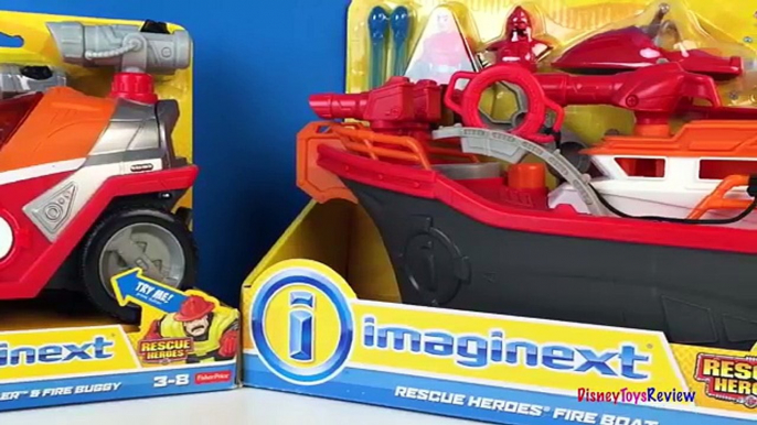 IMAGINEXT RESCUE HEROES FIRE BOAT RIP ROCKEFELLER & FIRE BUGGY FIRE TRUCK WITH MERMAID ARIEL