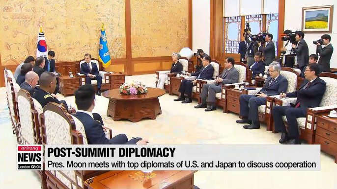 Pres. Moon meets with top diplomats of U.S. and Japan to discuss various ways of cooperation