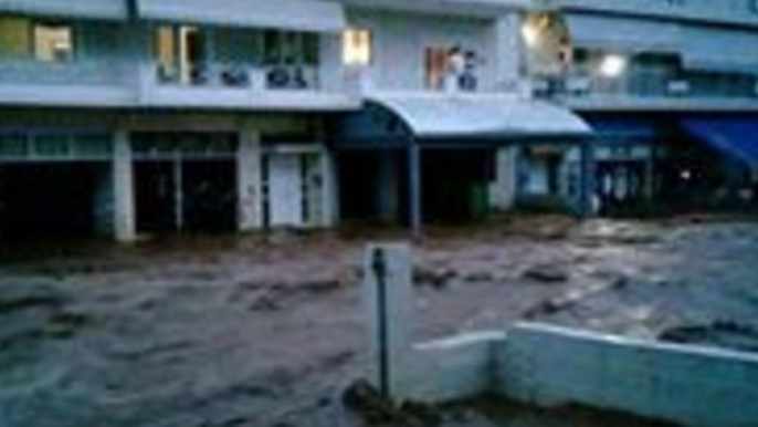 Floodwaters Rage Through Streets in Greek Town of Mandra