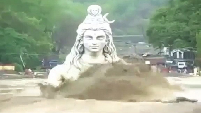 Statue of Lord Shiva in Rishikesh, Ganga River Heavy Flood in Uttarakhand