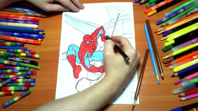 Spiderman New Coloring Pages for Kids Colors Superheroes Coloring colored markers felt pens pencils