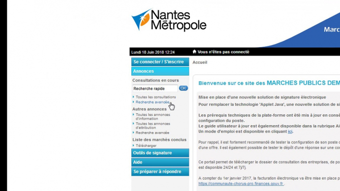 Consulter une procédure restreinte sur la plateforme marchés publics de Nantes Métropole