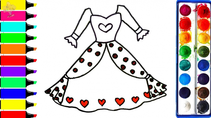 Pretty Dress Coloring Page | Drawing Barbie Dress | Learn Colors For Girls and Kids