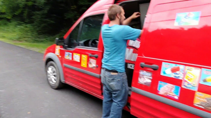 Doberman Pinscher Excited to see Ice Cream Truck