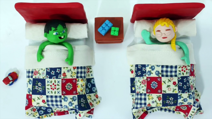 Superhero Babies Go To Bed ❤ Frozen Elsa & Hulk Play Doh Cartoons & Stop Motion Movies