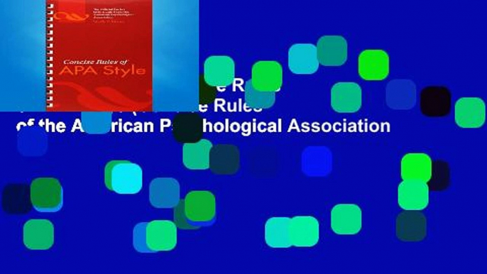 Reading Online Concise Rules of APA Style (Concise Rules of the American Psychological Association