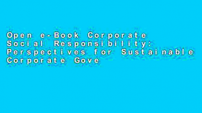 Open e-Book Corporate Social Responsibility: Perspectives for Sustainable Corporate Governance Full