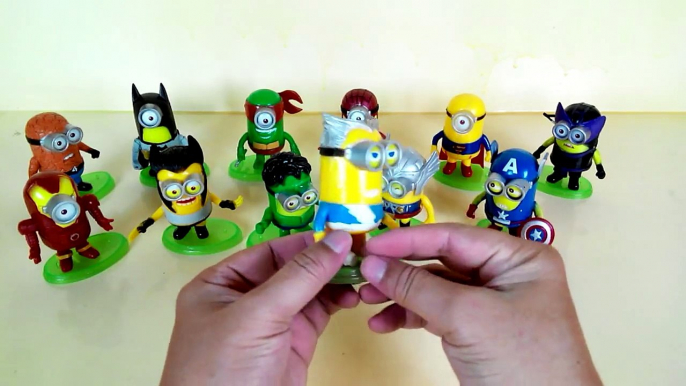 Superhero minion, Spiderman, Hulk, Iron man, thor, Captain america, Superman, Batman, Hawk