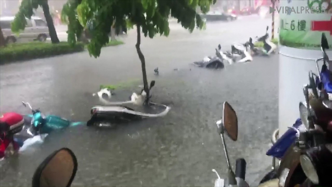 Flooded road in Taiwan after the country is hit by floods