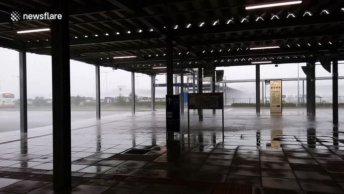 Typhoon Jebi bringing intense winds and rain to Kansai Airport island