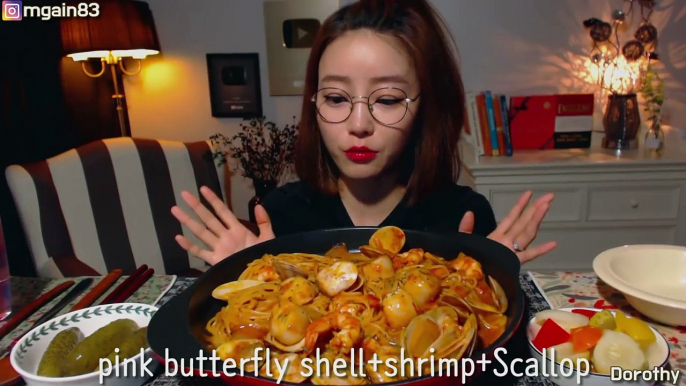 매운해산물크림파스타 가리비 새우 비단조개 먹방 mukbang spicy Seafood Cream Pasta hải sản mì Ý باستا mgain83